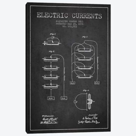 Electric Currents Charcoal Patent Blueprint Canvas Print #ADP461} by Aged Pixel Canvas Art Print