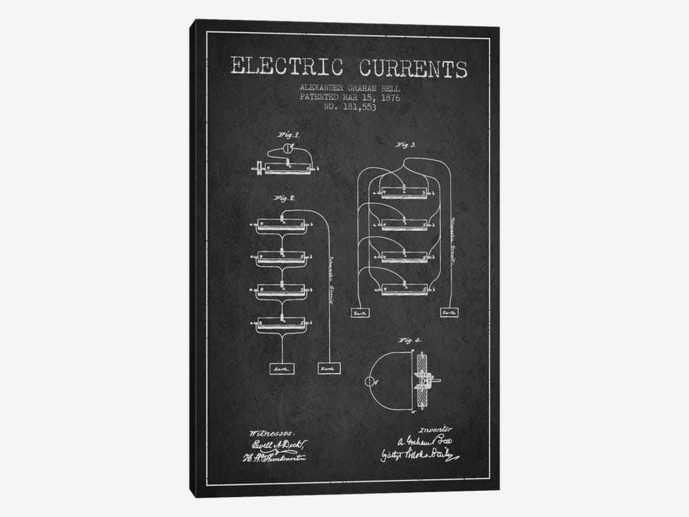 Electric Currents Charcoal Patent Blueprint by Aged Pixel 1-piece Canvas Art Print