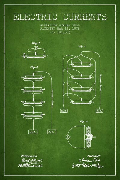 Electronics & Communication Blueprints: Electric Currents Green Patent Blueprint by Aged Pixel