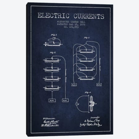 Electric Currents Navy Blue Patent Blueprint Canvas Print #ADP463} by Aged Pixel Art Print