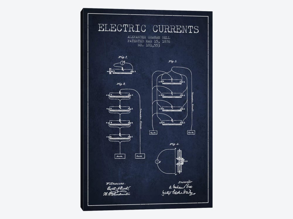 Electric Currents Navy Blue Patent Blueprint by Aged Pixel 1-piece Canvas Art Print