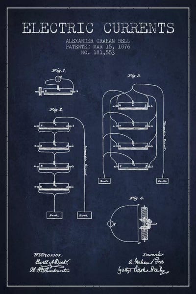 Aged Pixel: Electric Currents Navy Blue Patent Blueprint by Aged Pixel