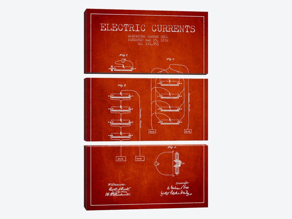 Electric Currents Red Patent Blueprint by Aged Pixel 3-piece Canvas Art