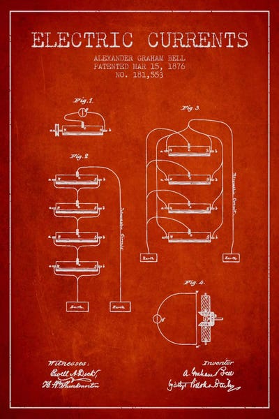 Electronics & Communication Blueprints: Electric Currents Red Patent Blueprint by Aged Pixel
