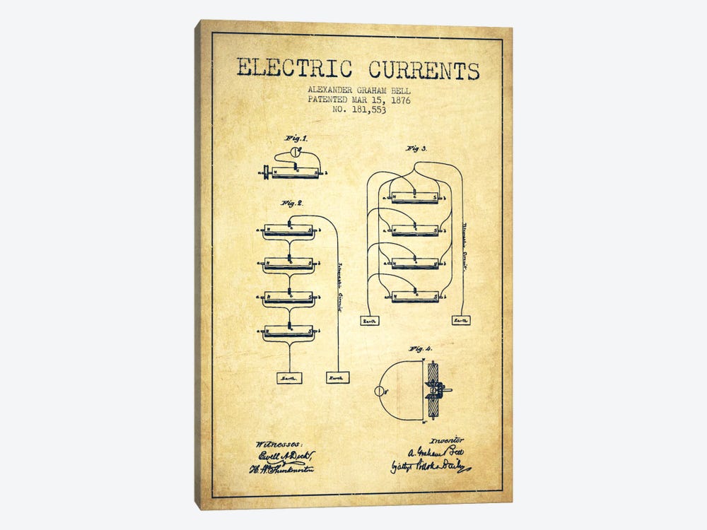 Electric Currents Vintage Patent Blueprint by Aged Pixel 1-piece Art Print