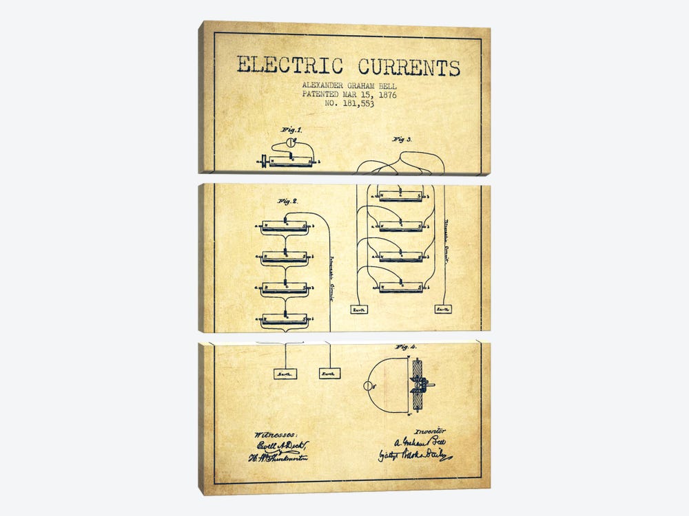 Electric Currents Vintage Patent Blueprint by Aged Pixel 3-piece Canvas Print