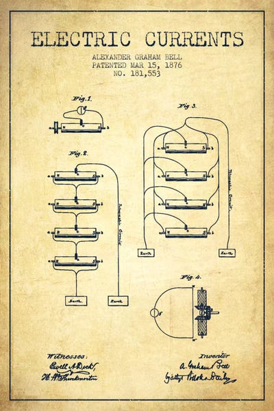 Electric Currents Vintage Patent Blueprint