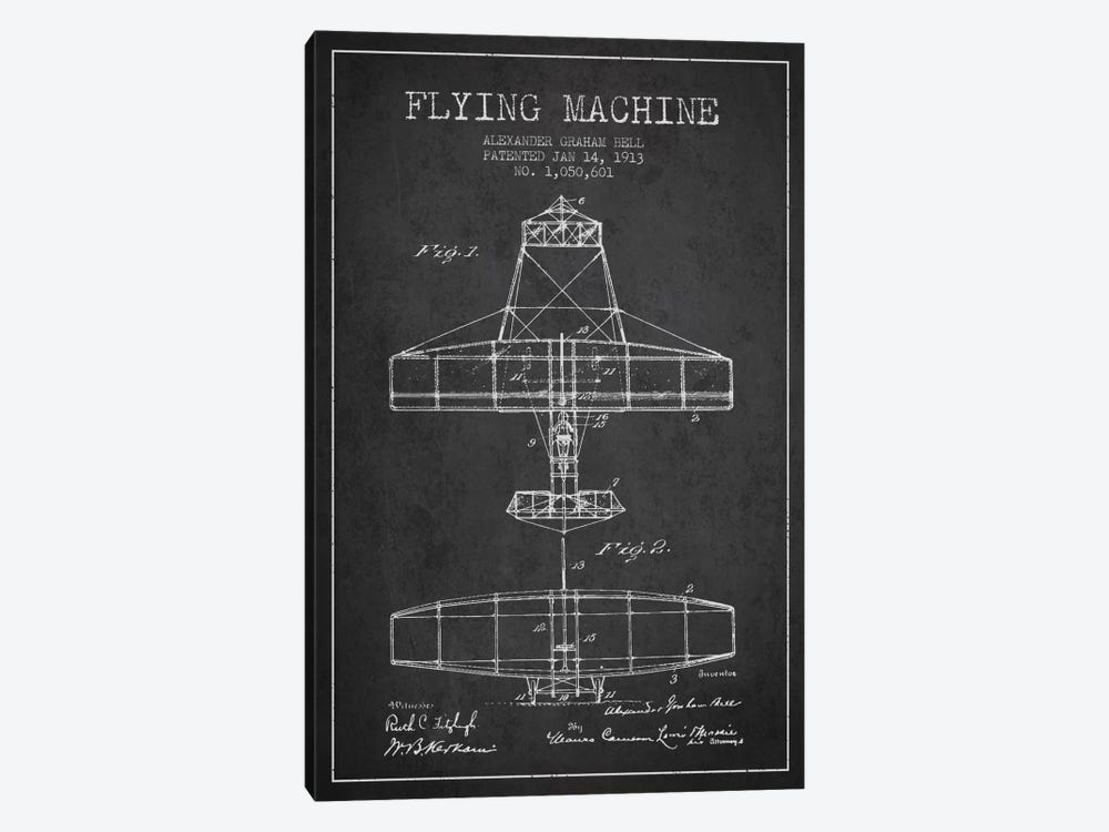 Flying Machine Charcoal Patent Blueprint by Aged Pixel 1-piece Canvas Artwork
