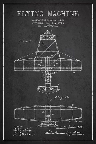 Flying Machine Charcoal Patent Blueprint