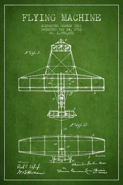 Flying Machine Green Patent Blueprint by Aged Pixel framed canvas print
