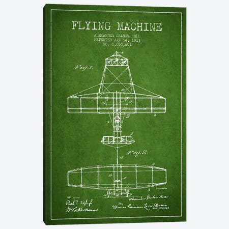 Flying Machine Green Patent Blueprint Canvas Print #ADP467} by Aged Pixel Canvas Wall Art