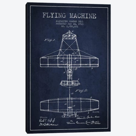 Flying Machine Navy Blue Patent Blueprint Canvas Print #ADP468} by Aged Pixel Art Print