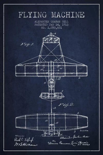 Aviation Blueprints: Flying Machine Navy Blue Patent Blueprint by Aged Pixel