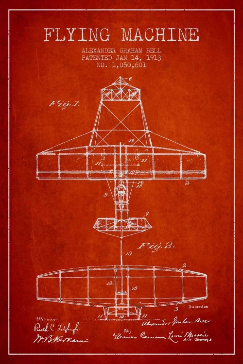 Flying Machine Red Patent Blueprint