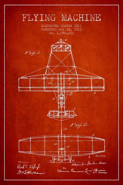 Aviation Blueprints: Flying Machine Red Patent Blueprint by Aged Pixel