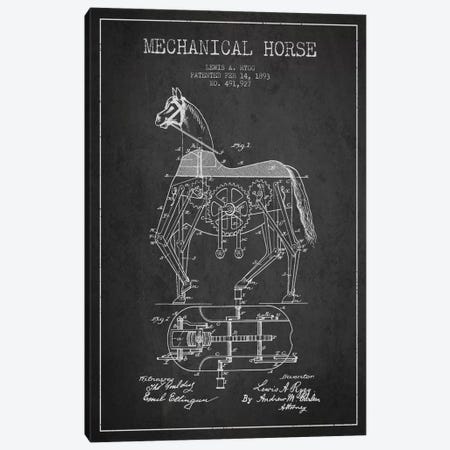 Mechanical Horse Dark Patent Blueprint Canvas Print #ADP46} by Aged Pixel Canvas Art Print