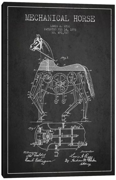 Mechanical Horse Dark Patent Blueprint Canvas Art Print - Toy & Game Blueprints