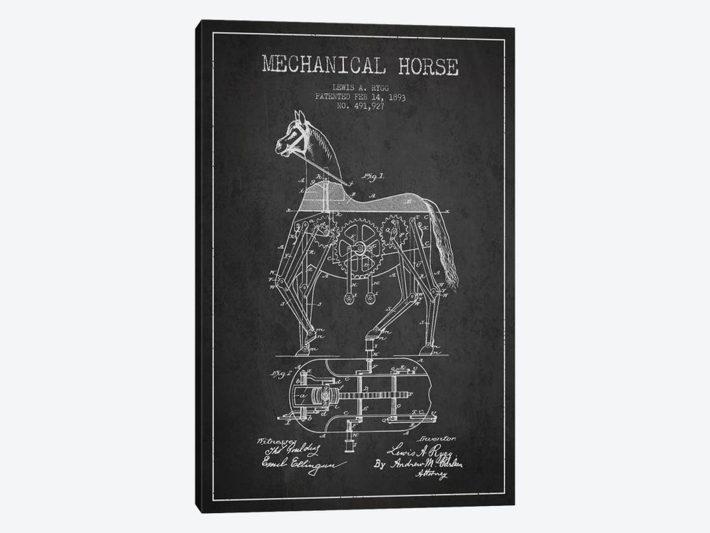 Mechanical Horse Dark Patent Blueprint by Aged Pixel 1-piece Canvas Art Print