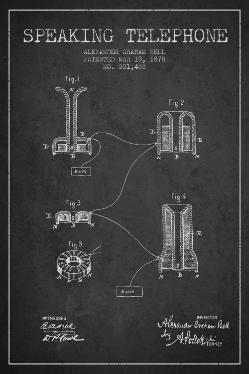 Speaking Telephone Charcoal Patent Blueprint by Aged Pixel wall art