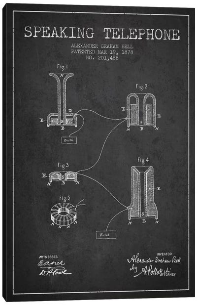 Speaking Telephone Charcoal Patent Blueprint Canvas Art Print - Electronics & Communication Blueprints