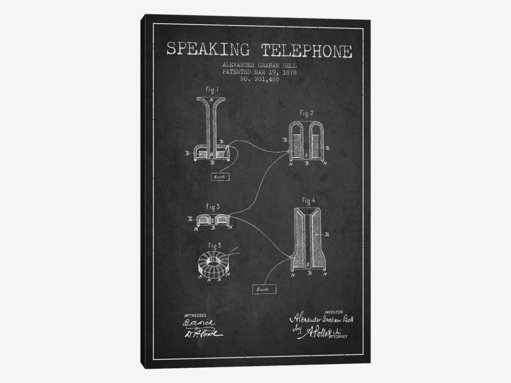 Speaking Telephone Charcoal Patent Blueprint by Aged Pixel 1-piece Canvas Art