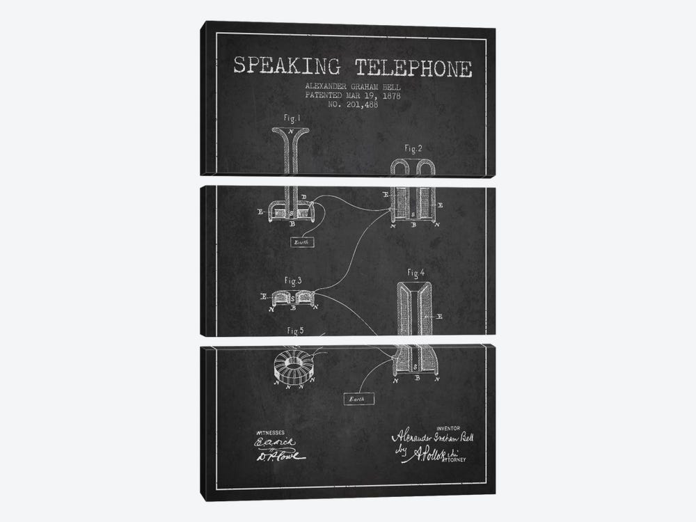 Speaking Telephone Charcoal Patent Blueprint by Aged Pixel 3-piece Canvas Art