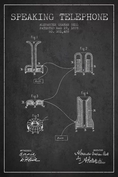 Speaking Telephone Charcoal Patent Blueprint