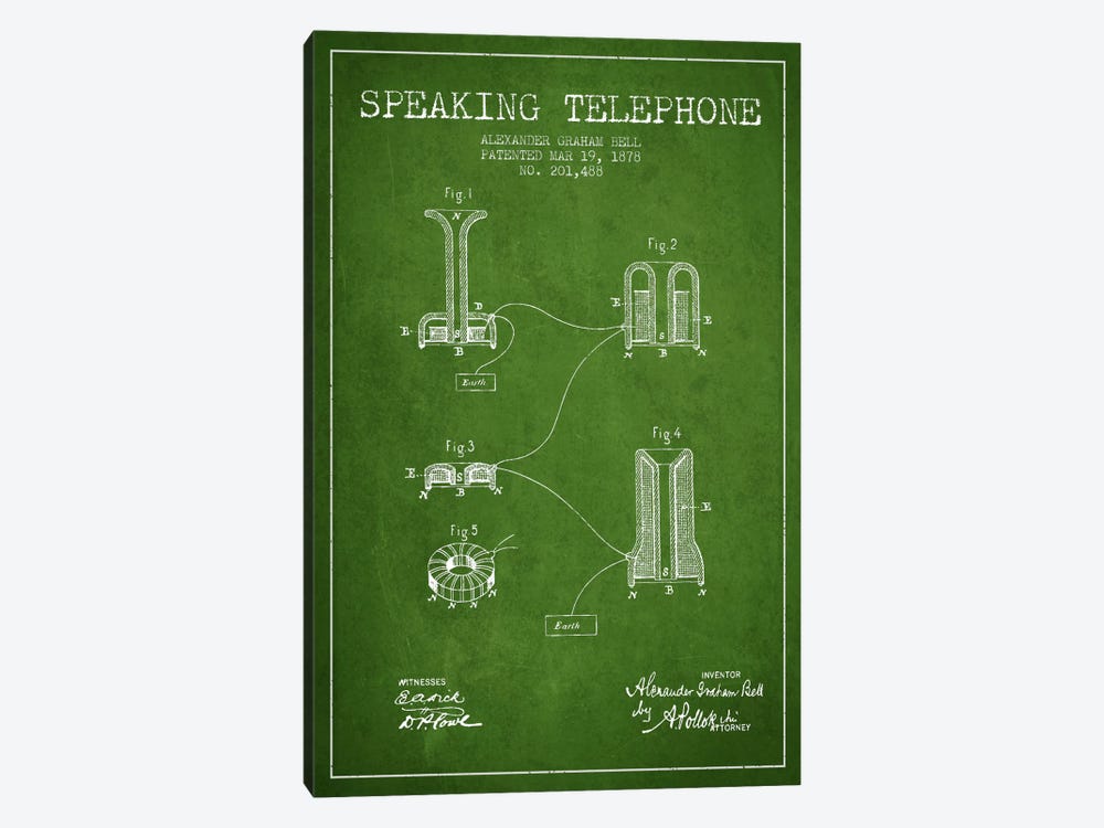 Speaking Telephone Green Patent Blueprint by Aged Pixel 1-piece Art Print
