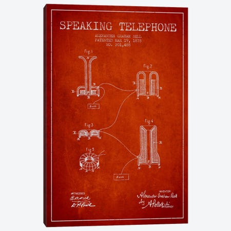 Speaking Telephone Red Patent Blueprint Canvas Print #ADP474} by Aged Pixel Canvas Art Print