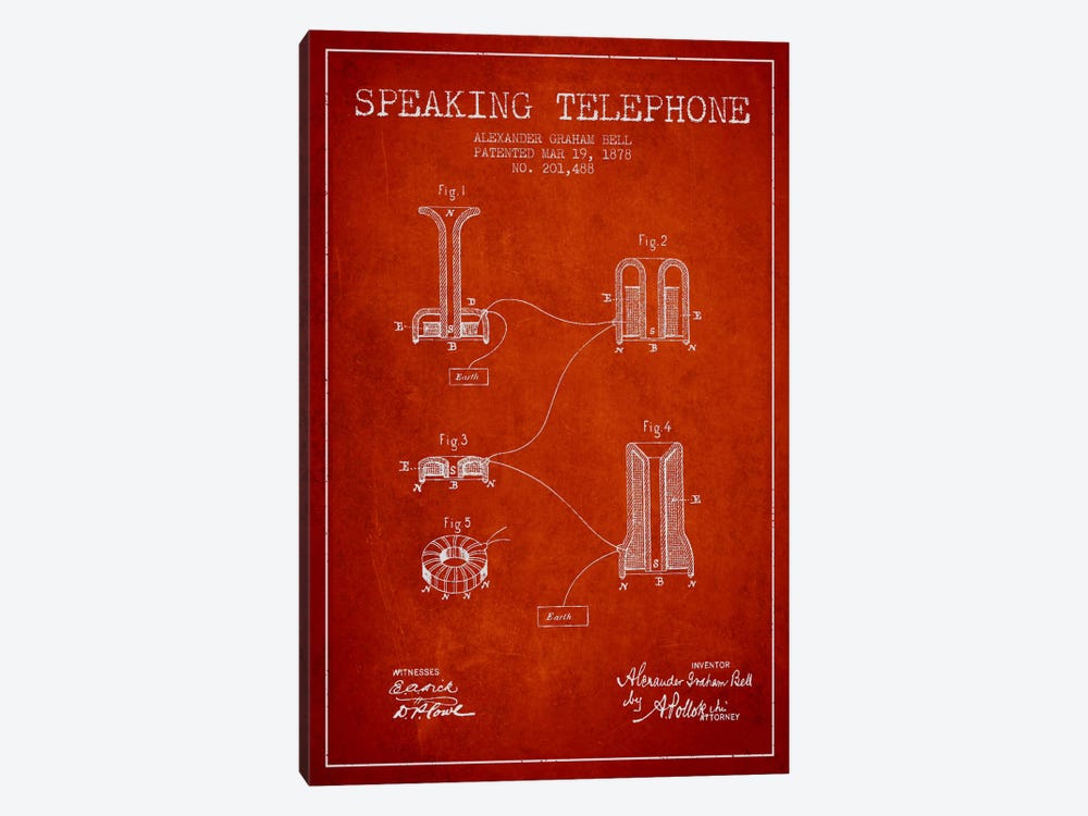 Speaking Telephone Red Patent Blueprint by Aged Pixel 1-piece Canvas Print