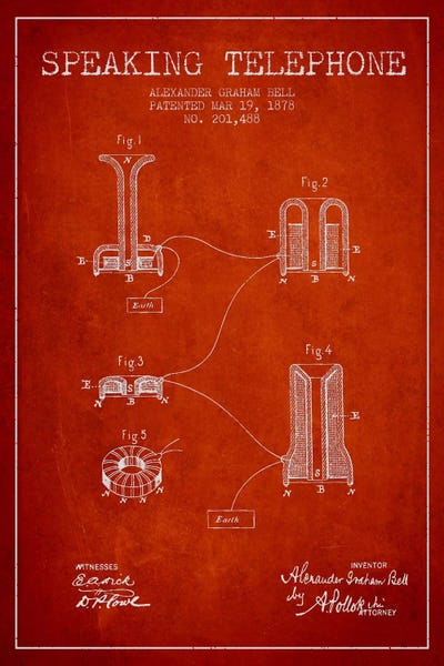 Electronics & Communication Blueprints: Speaking Telephone Red Patent Blueprint by Aged Pixel