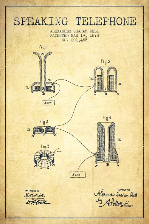 Speaking Telephone Vintage Patent Blueprint