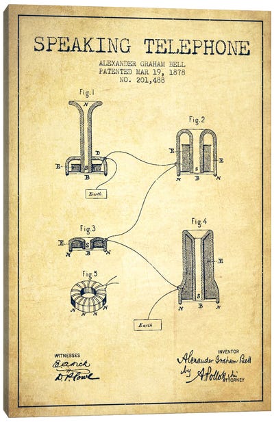 Speaking Telephone Vintage Patent Blueprint Canvas Art Print - Aged Pixel: Electronics & Communication