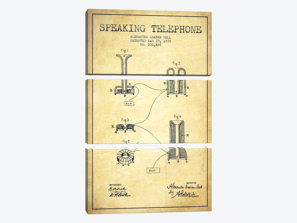 Speaking Telephone Vintage Patent Blueprint by Aged Pixel 3-piece Canvas Artwork
