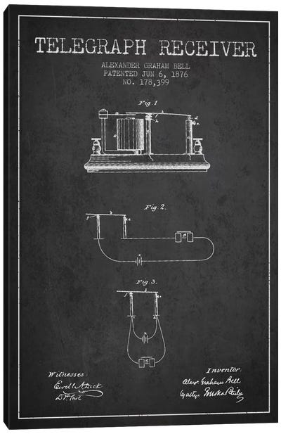 Telegraph Receiver Charcoal Patent Blueprint Canvas Art Print - Aged Pixel