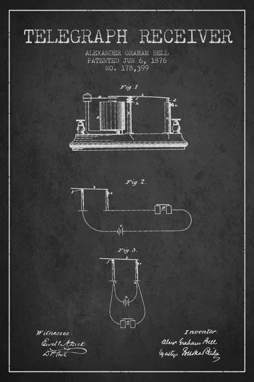 Telegraph Receiver Charcoal Patent Blueprint by Aged Pixel wall art