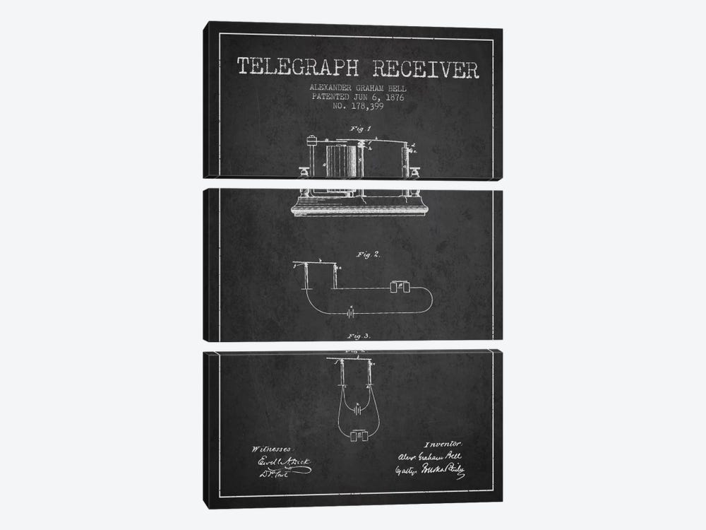 Telegraph Receiver Charcoal Patent Blueprint by Aged Pixel 3-piece Canvas Print