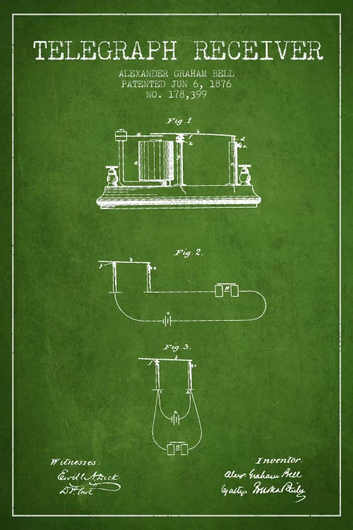 Telegraph Receiver Green Patent Blueprint by Aged Pixel wall art