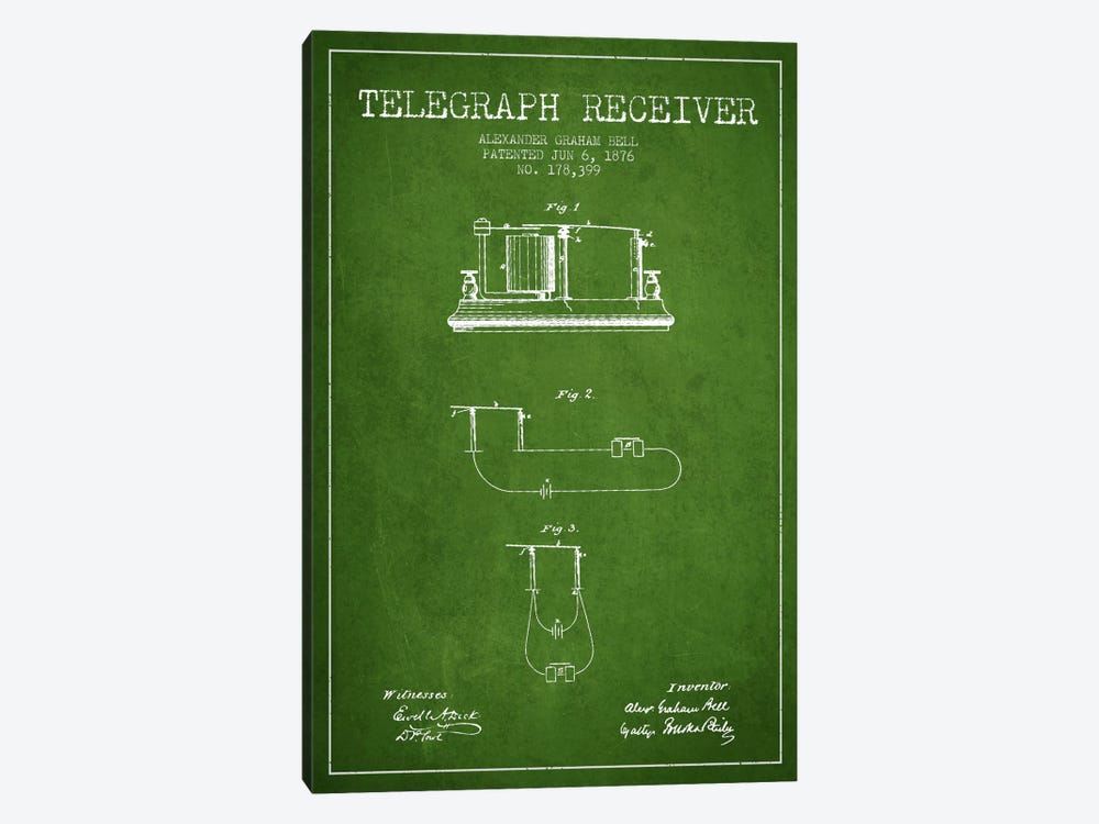 Telegraph Receiver Green Patent Blueprint by Aged Pixel 1-piece Canvas Art