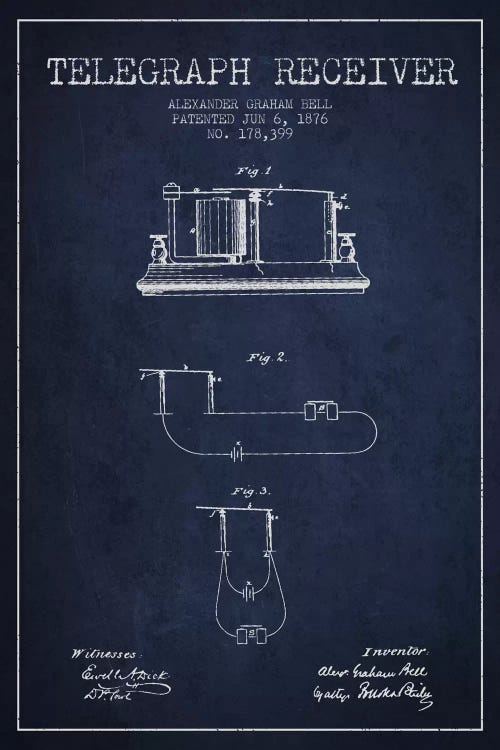 Telegraph Receiver Navy Blue Patent Blueprint