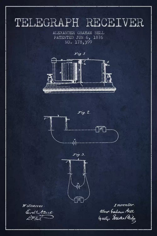 Telegraph Receiver Navy Blue Patent Blueprint by Aged Pixel wall art