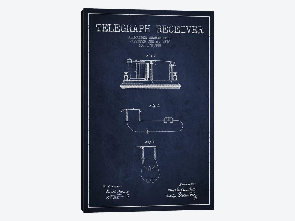 Telegraph Receiver Navy Blue Patent Blueprint by Aged Pixel 1-piece Canvas Print