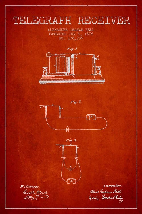 Telegraph Receiver Red Patent Blueprint by Aged Pixel wall art