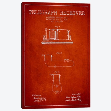 Telegraph Receiver Red Patent Blueprint Canvas Print #ADP479} by Aged Pixel Canvas Wall Art