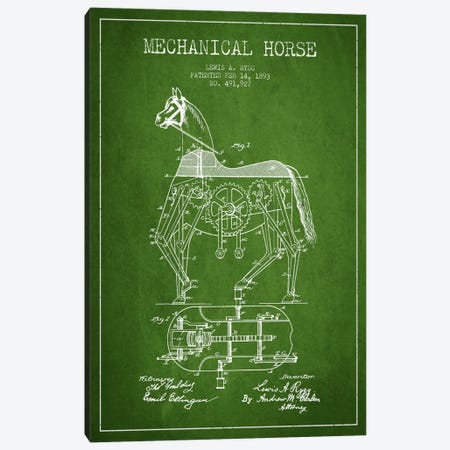 Mechanical Horse Green Patent Blueprint Canvas Print #ADP47} by Aged Pixel Canvas Print
