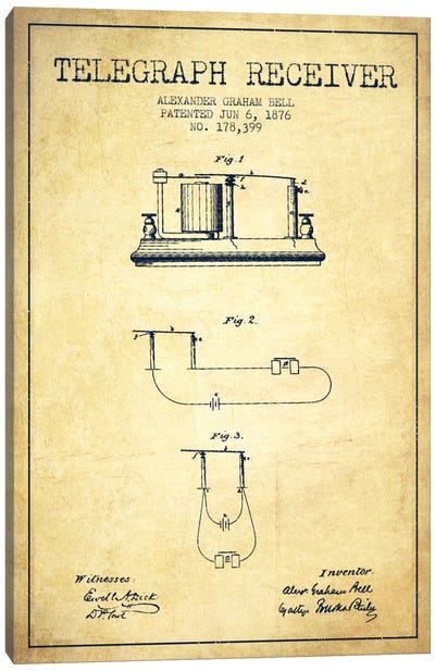 Telegraph Receiver Vintage Patent Blueprint Canvas Art Print - Electronics & Communication Blueprints