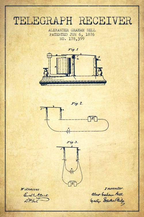 Telegraph Receiver Vintage Patent Blueprint by Aged Pixel wall art