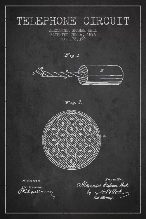 Telephone Circuit Charcoal Patent Blueprint by Aged Pixel wall art