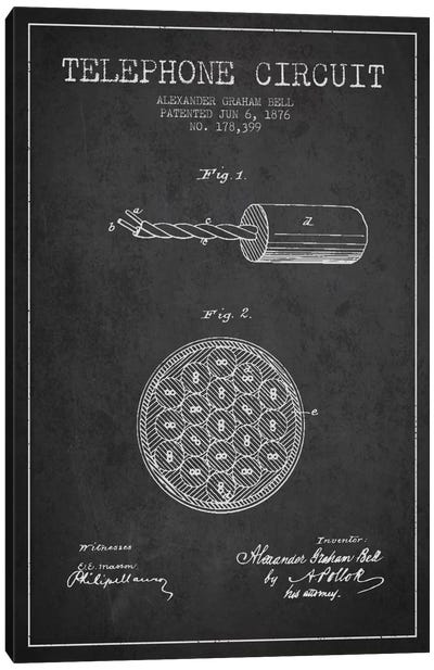 Telephone Circuit Charcoal Patent Blueprint Canvas Art Print - Electronics & Communication Blueprints