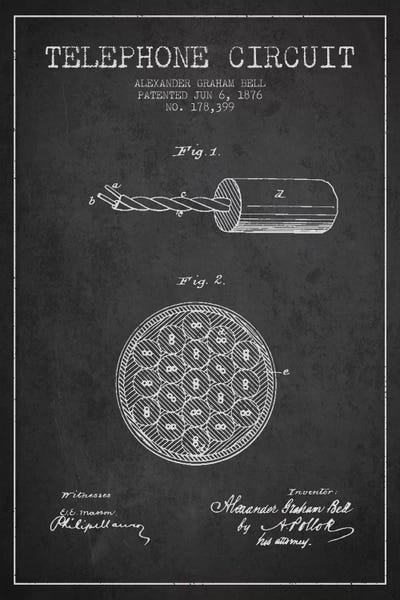 Electronics & Communication Blueprints: Telephone Circuit Charcoal Patent Blueprint by Aged Pixel